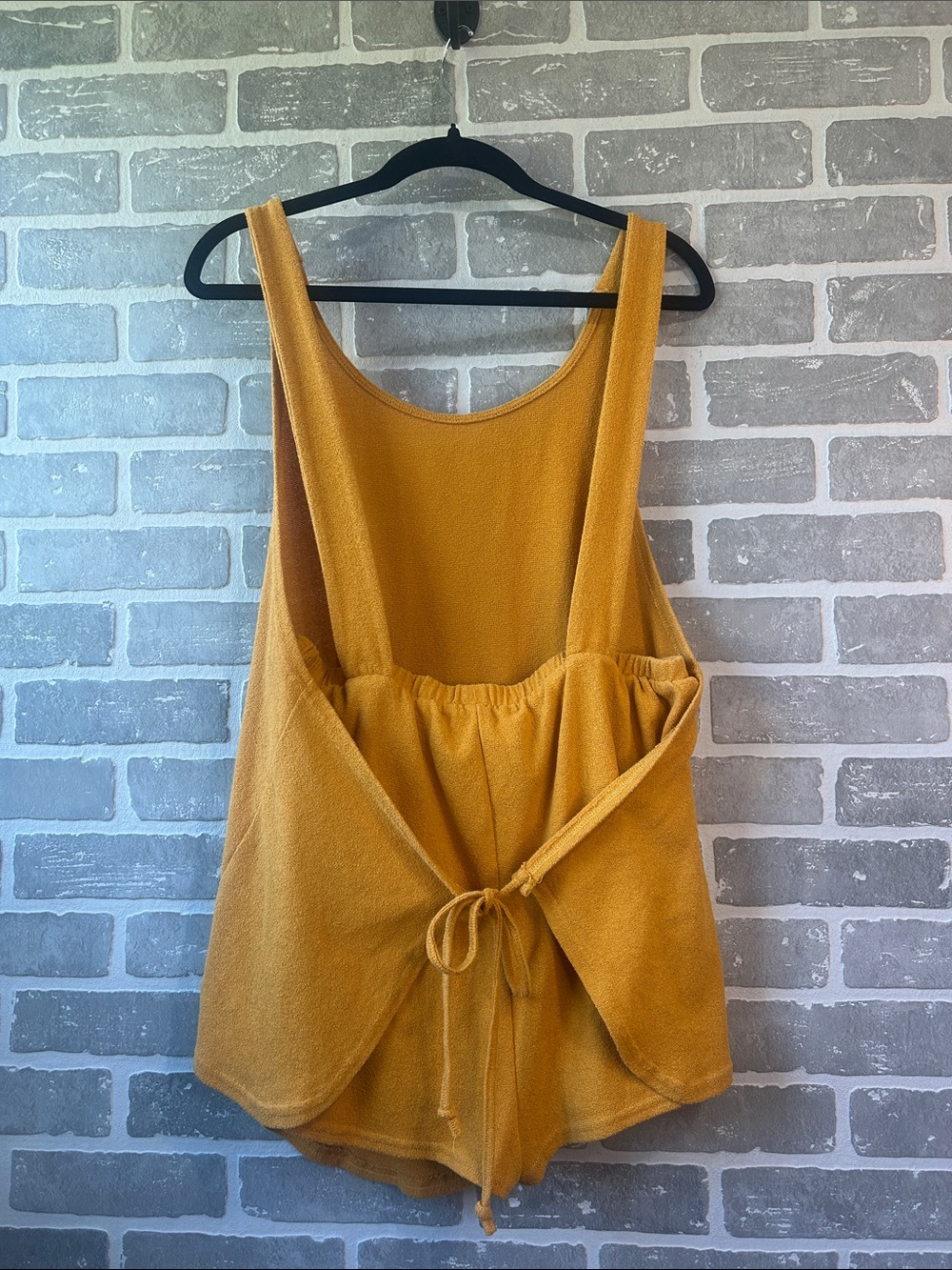 Free People FP Beach Mustard Knit Romper Cover Up Tie Back Boho Medium - Picture 4 of 4